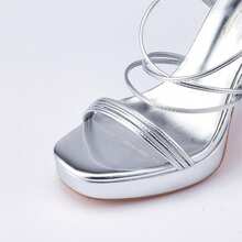 Women's Lace Up Strappy Heeled Platform Heels Sandals Open Toe Chunky High Heels For Party Wedding Homecoming Prom - 銀色 - 查看 4