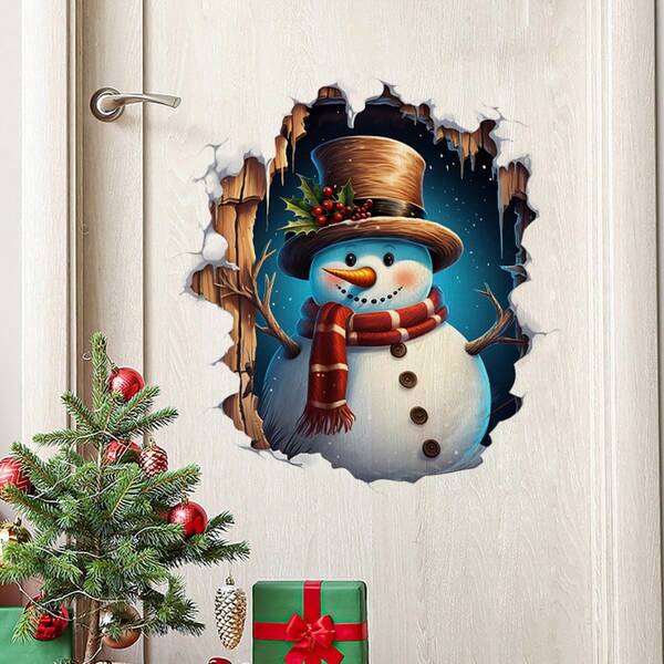 Adesivo de parede de boneco de neve de Natal com efeito 3D - Adesivos com design de boneco de neve de desenho animado para o Natal, adesivos decorativos de PVC autoadesivos para paredes, banheiros, carros, motocicletas, janelas - Acabamento fosco, uso único, temas de fantasia, adequado para cerâmica, vidro, metal, plástico multissuperfícies, decorações de Natal