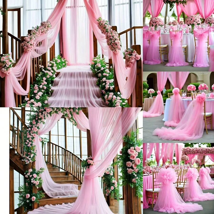 1 件超大 630 英寸樱花粉色透明欧根纱面料 - 公主主题婚礼拱门、楼梯椅装饰、DIY 派对背景、生日、周年纪念、圣诞节、情人节 - 柔软质地材料、无需电力、婚礼装饰、节日背景、多功能装饰薄纱