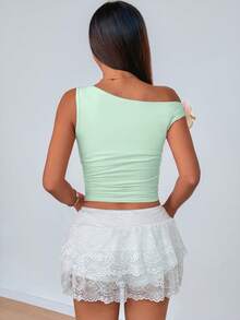 Áo croptop không tay, hở vai, kiểu dáng thanh lịch, thích hợp mặc ngoài trời, họa tiết hoa 3D, màu xanh bạc hà, phù hợp đi biển, hẹn hò, dự tiệc, kỳ nghỉ, lễ Phục sinh, Ngày của Mẹ. - Màu xanh Bạc hà - Xem 3