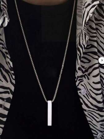 1pc Stainless Steel Bar Pendant Necklace, Minimalist & Personalized Design, Suitable For Daily Wear