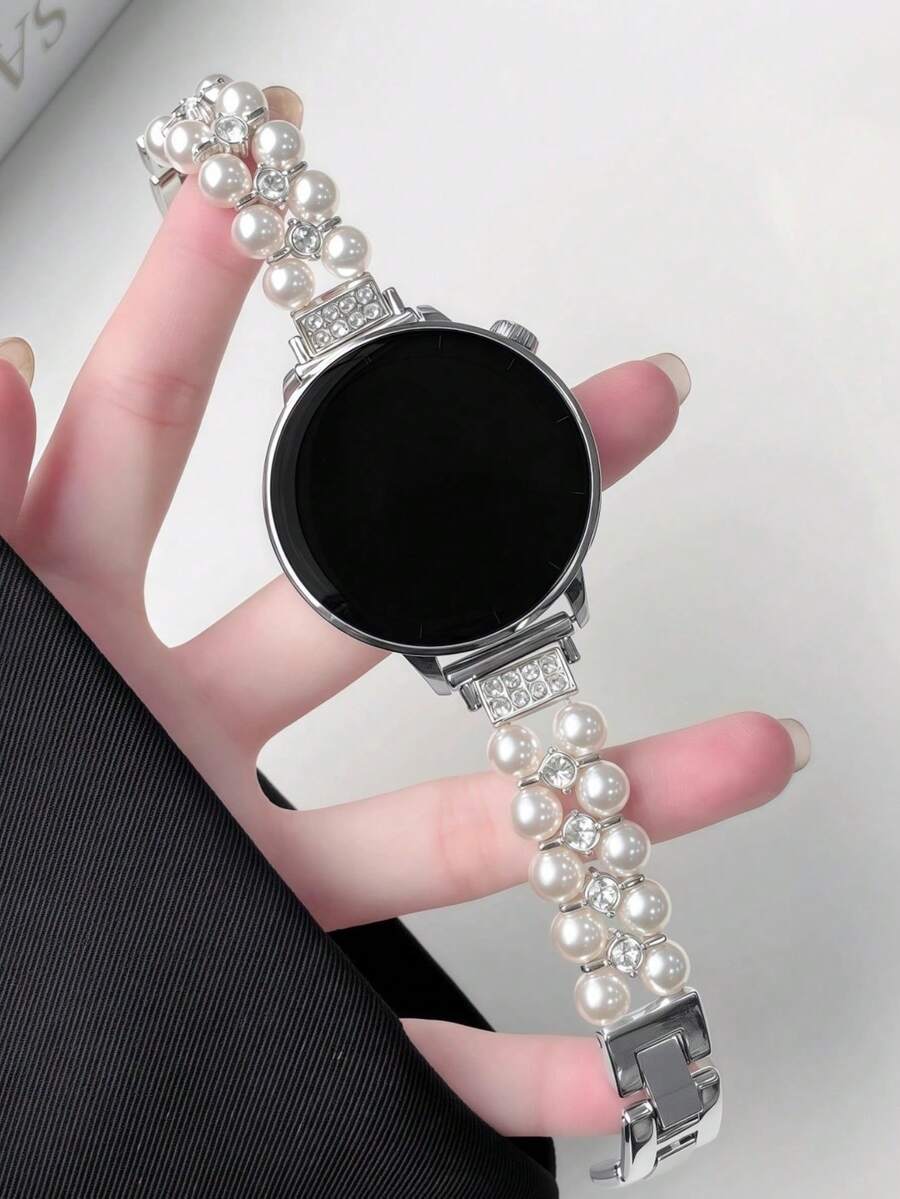 鑽石珍珠金屬錶帶，相容 Galaxy Watch 7/6/5 40mm 44mm 47mm 46mm 41mm、Galaxy Watch 5 Pro 45mm、Galaxy Active 2、Galaxy Watch 3、18/20/22mm Watch GT5/4/3/2 與 Fit 3/Fit 4、8/9/10 NFC