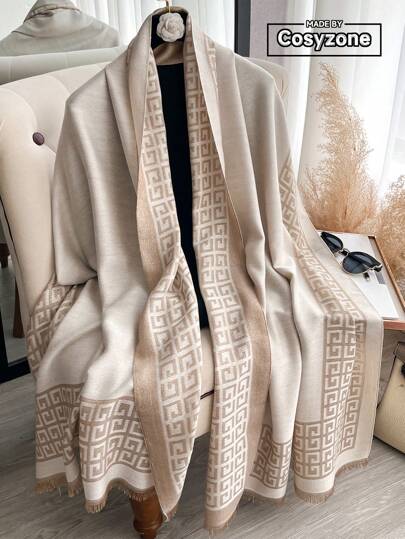 1pc Minimalist High-End Geometric Jacquard Gold Thread Scarf, Women's Fashion Versatile Air-Conditioned Room Shawl, Spring/Autumn Outerwear, Sunscreen Decor Shawl Suitable For Daily Matching And Going Out