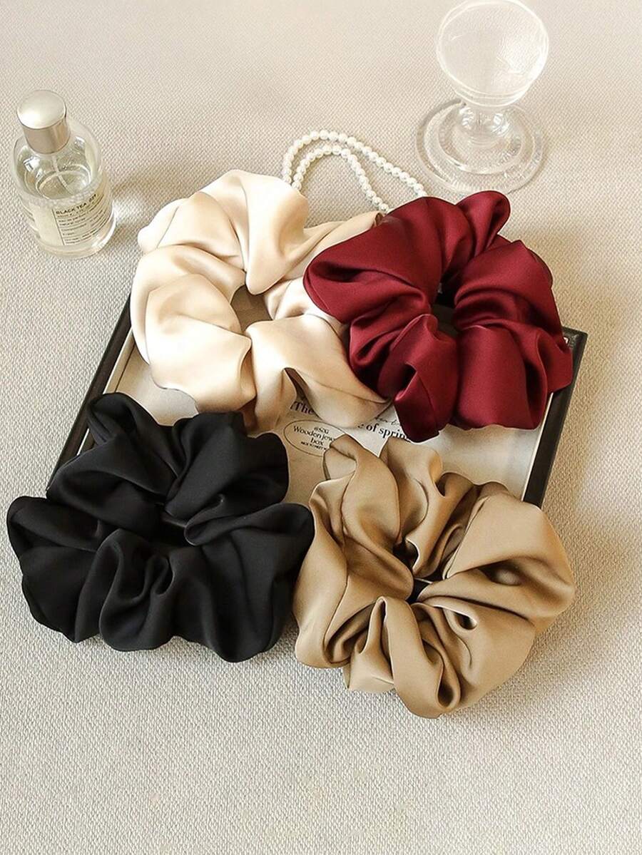 Bộ 4 chiếc dây buộc tóc bằng satin mềm mại cỡ lớn 15cm/5.91in dành cho nữ, có các màu đen, be, đỏ, cà phê, kaki, đa năng, thanh lịch, tối giản, màu trơn, phù hợp cho sử dụng hàng ngày, thường ngày, đi làm, đi nghỉ mát, tạo kiểu tóc, buộc tóc đuôi ngựa, búi tóc, buộc tóc, dây buộc tóc scrunchy, rửa mặt, phụ kiện tóc trang điểm tại nhà, phòng tập thể dục, phụ kiện nữ, phụ kiện đội đầu, dây chun. - Nhiều màu - Xem 1