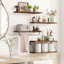 Superlele 3+1/4+1 Tier Bathroom Floating Shelves Over Toilet, 15.8in Farmhouse Rustic Wood Shelves, Wall Decor For Bathroom, Living Room, Bedroom And Kitchen Home Bathroom Decor Bathroom Organizer