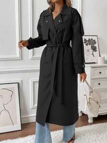 Risissida Women's Long Lightweight Trench Coat With Belt - Fashionable And Versatile Commuter Jacket, Suitable For Autumn/Winter, Casual And Stylish Outerwear - Black - View 8