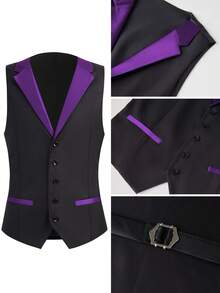 Men's 3-Piece Suit Slim Fit Shawl Lapel Tuxedo Set (Jacket, Vest, Pants) - Wedding Formal Casual Blazer - 紫色 - 查看 5