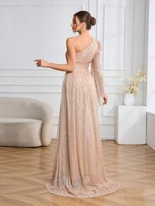 Elegantes einfarbiges sexy Rüschen Reißverschluss Hoch Schlitz Party Kleid, geeignet für Nachtausgehen, Hochzeit, Geburtstag, Jubiläum, Abschluss, Abschlussball
