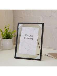 1 件金色高清玻璃浮动相框，带不同尺寸相框，桌面展示金属立式压花相框，适用于婚礼、派对、家居装饰，随机预设图片