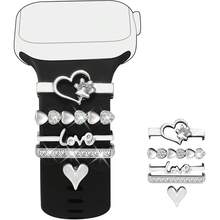 4 件锌合金心形 Apple 手表表带装饰 兼容 38/40/41/42/44/45 毫米智能手表 - 金色 - 查看 1