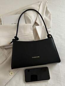 Fashionable Solid Color Minimalist Baguette Underarm Shoulder Bag - Black - View 7