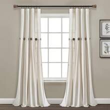 LUSH DECOR Linen Button Window Curtain Panels Single Dark Linen 40X84 Halloween-Fall Decor-Room Decor - Off White - Xem 2