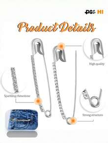 5 枚银色调水钻别针胸针 - 用于缝纫和手工制作的艺术别针，办公室配件，衬衫夹克珠宝，圣诞节万圣节衣服别针，有趣可爱的教师礼物