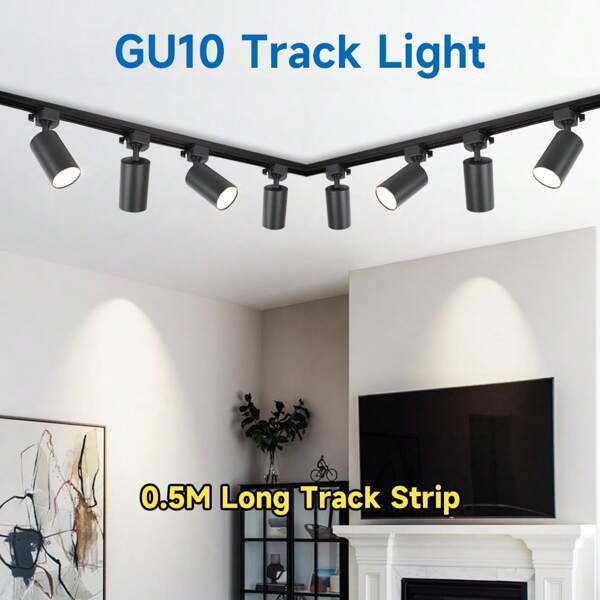 (Set) Focos de carril GU10, focos empotrados en el techo, reflectores de metal de aluminio + PC giratorios 180°, negro/blanco, AC85-265V, adecuados para dormitorio/estudio/sala de estar/armario/gabinete de exhibición/sala de exposiciones/tienda/galería/pasillo/comedor/tienda de ropa/bar (El conjunto del producto incluye carril de riel y accesorios de conexión)
