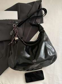 时尚大容量女士单肩包，设计手提包 - 黑色 - 查看 8