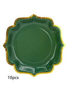 10pcs/20pcs/50pcs Green And Gold Scalloped Paper Plates Green Scalloped Party Plates Gold Foil Border Paper Plates 7 Inch Birthday Cake Plates 9 Inch Elegant Dinner Plates For Birthday Wedding Babe Shower Xmas Holiday Christmas Decorations - Green - View 9