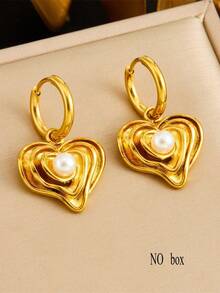 1 pieza Conjunto de collar y aretes con diseño de corazón, estilo minimalista de moda, ideal para uso diario, reuniones, festivales y fiestas (empaque en bolsa OPP)