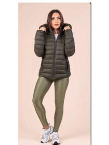 WOMEN'S WATERPROOF LINED NYLON JACKET WITH REMOVABLE HOOD. - 橄欖綠 - 查看 1