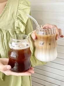 1 Peça/4 Peças Xícara de Café de Vidro de 550ml (Sem Canudo) para Uso Doméstico, Adequada para Mulheres, Xícara para Bebida, Chá com Leite. Xícaras de Vidro com Ondas Estéticas, Copos Ondulados, Copos de Vidro Transparentes para Café Gelado, Utensílios de Vidro Modernos e Únicos