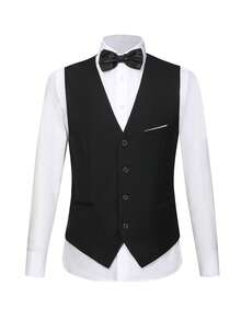 4 PCS Men Suit Tuxedo Vest Pants Necktie Shawl Collar One Button For Wedding Banquet Prom Chic Elegant Men Attire - 黑色 - 查看 4