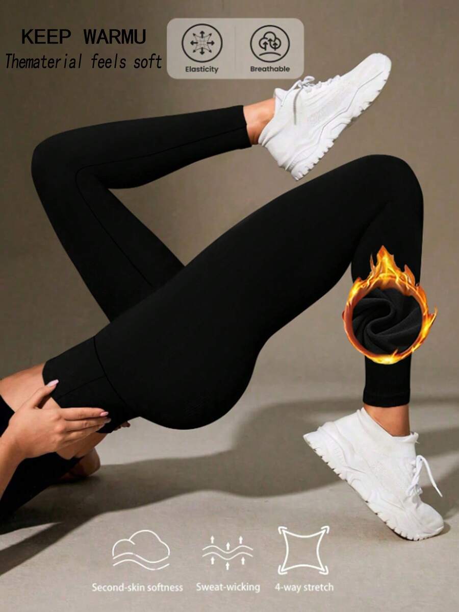 Lynfun Leggings da donna con fodera termica, pantaloni skinny a colore unico spessi, pantaloni da allenamento in vita alta per autunno/inverno, collant da yoga morbidi