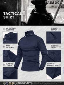 KEFITEVD Men's Track Shirts Athletic Training Shirts 1/4 Zip Ripstop Cargo Work Tactical Military Shirts - 黑色 - 查看 5