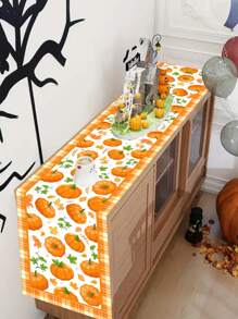 1 pièce Nappe en polyester avec design aquarelle de citrouille et feuille d'érable, thème de récolte d'automne et de Thanksgiving. Décoration de table thème feuille d'érable, fournitures de fête thème Halloween, décoration de maison saisonnière d'automne, fournitures de fête intérieure et extérieure. 35x180cm.