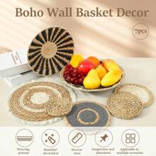 7 Pack Boho Wall Basket Decor Set Hanging Woven Wall Basket Decor Seagrass Rattan Wicker Boho Wall Decor Round Farmhouse Wall Hanging Baskets Rustic Flat Wall Art For Living Room Bedroom KitchenB0DSFT8PQG[Am]14W208