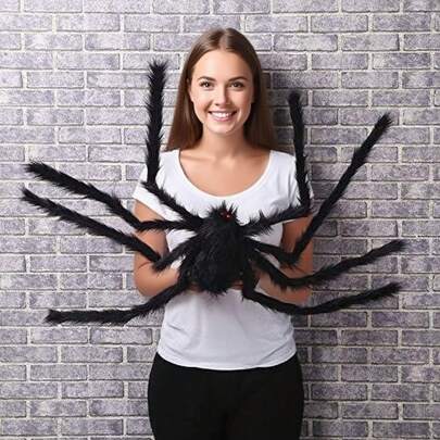 1/3 Piezas Arañas peludas negras de Halloween para decoración exterior, arañas gigantes espeluznantes, arañas grandes falsas, accesorios de arañas peludas para decoración de patio, fiesta y hogar en Halloween, decoración de jardín, otoño, casa embrujada, interior y porche familiar.