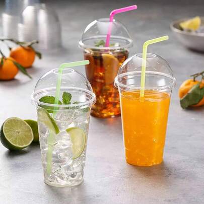 HOT BARGAINS 100 X 12oz Smoothie Cups And Dome Lids 10/12/16oz Clear For Party Milkshake Juice Sweets UK Reusable Plastic
