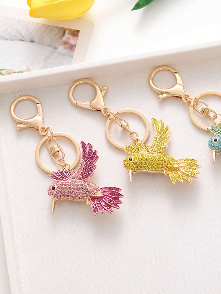 新品珠宝时尚创意水钻蜂鸟钥匙扣，送给女孩和朋友的理想礼物，适合任何场合的时尚配饰汽车配件可爱哥特 Y2k 万圣节配件教师节包配件挂绳带身份证夹汽车配件包饰 - 彩色 - 查看 1