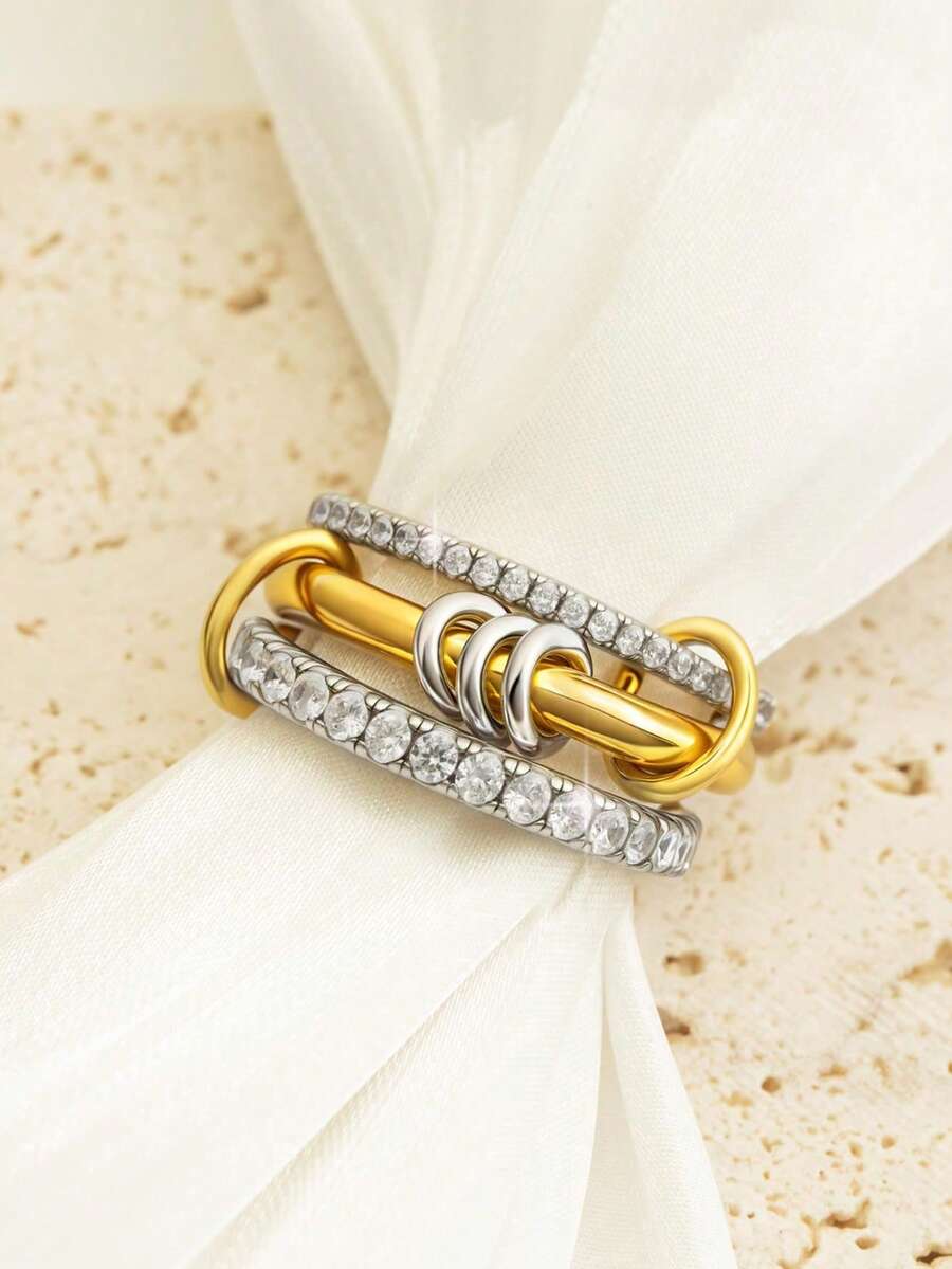 1pc Fashion Hip-Hop Interlocking Stackable Ring - Suitable For Daily Wear And Party Outfits, Also A Great Gift.