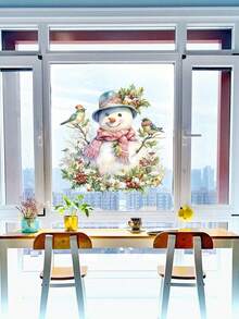 Christmas Pink Scarf Snowman Glass Window Sticker Bedroom Balcony Home Party Decor