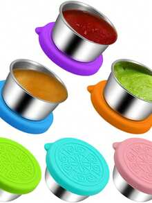 1 件/4 件/不锈钢酱料杯容器，带密封盖，非常适合蘸酱和盛菜杯沙拉酱容器，带盖，小型防漏可重复使用不锈钢沙拉酱容器，可作为午餐盒、酱料容器、野餐、旅行餐准备和厨房储存，野餐、旅行餐准备和厨房储存 - 彩色 - 查看 12