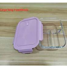 1 pieza Recipiente de almacenamiento de alimentos de vidrio apto para microondas, caja de almuerzo aislada, tazón de vidrio organizador de cocina, tapas de color aleatorio (Nota: Las tapas no son aptas para microondas) - Multicolor - Ver 16