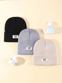 3 件装婴儿冬季帽子舒适针织帽，适合男婴和女婴，柔软幼儿帽 - 彩色 - 查看 12