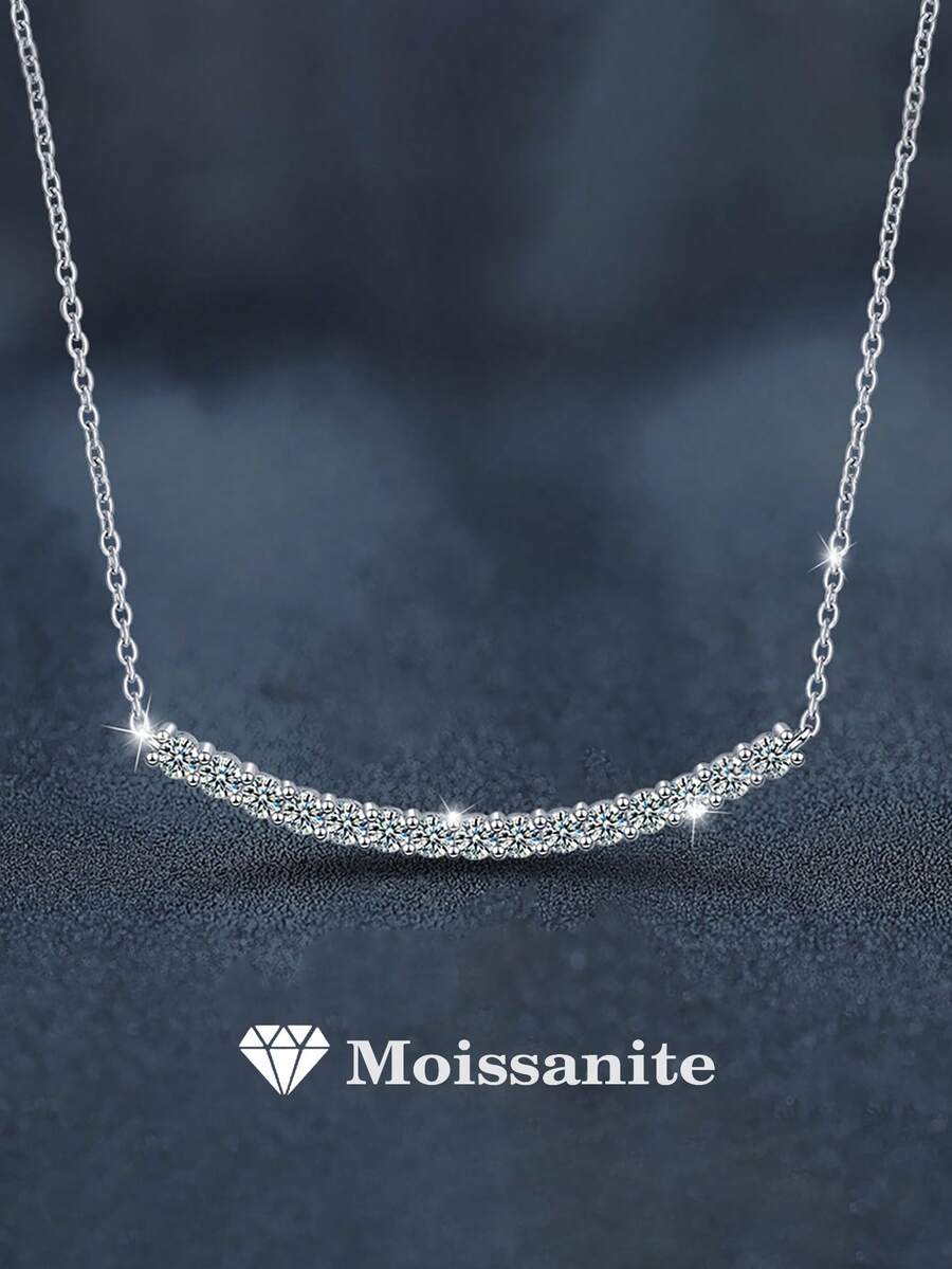 1pc Luxury 925 Sterling Silver 1.5 Carat Moissanite Smile Necklace, Suitable For Women's Daily Wear, Formal Occasions, Valentine's Day, Mother's Day, Wedding Anniversary, Birthday Jewelry Gift