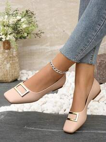 Zapatos planos de mujer, punta cuadrada con adorno metálico, estilo elegante para trabajo y uso casual - desnudo - Ver 2