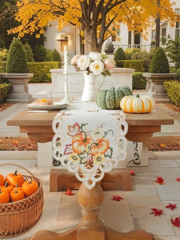1 pieza Camino de mesa de 100% algodón con bordado elegante para Halloween, adecuado para cocina, mesa de comedor, escritorio, mesa de café, tocador, aparador, decoración del hogar, decoración de Halloween, decoración festiva, reunión familiar, sala de estar, dormitorio, jardín, villa, fiesta, interior y exterior, decoración de muebles de exterior, fiesta, disponible en varios tamaños, para todas las estaciones