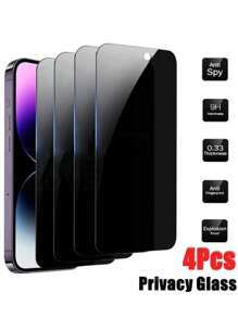 4 PIEZAS Vidrio templado con privacidad para iPhone 16 Pro Max/16 Plus/15 Pro Max/13 Pro Max/14/13/12/11/8/7/6 - Antiespia, dureza 9H, sin burbujas