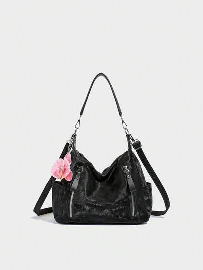 Merlard 复古 2025 纹理大容量时尚百搭单肩包、高端沙滩包、托特包、购物袋、大包、小众纹理手提包、拉链双肩带斜挎包