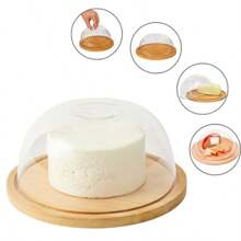 Porta Queijo Queijeira Bambu Com Tampa Em Acrílico Mesa Posta 19cmx9cm
