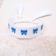 1pc Embroidered Bow Handmade Braided Bohemian Fashion Bracelet, Suitable As Gift For Family, Friends, Students, Party, Travel, Daily Wear - White B - View 2