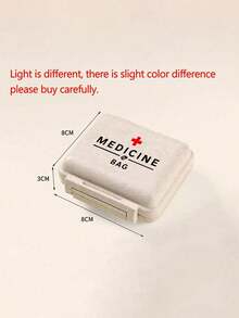6格迷你便携药盒，小巧的6格药盒，米色小药盒（印有“药品”、“红十字”、“听诊器”、“药物”图案），可存放6天用药，旅行药盒，6格便携药盒 - 米色 - 查看 10
