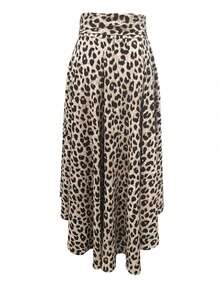 女士时尚豹纹高腰系带高开衩半身裙 - 彩色 - 查看 5