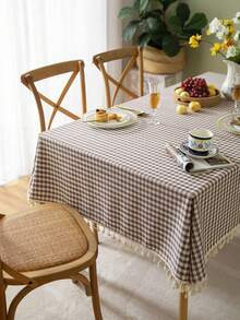 Modern Plaid Tassel Tablecloth For Spring/Summer, Suitable For Picnic, Party, Restaurant, Kitchen, Cafe, Daily Decoration - Multicolor - View 9