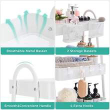 Carrello a 3 ripiani, organizer multifunzionale con ruote, ripiani mobili, maniglie, ruote bloccabili, per soggiorno, bagno, cucina, ufficio. - Bianco - Visualizzare 11