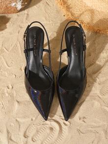 On feet& in love Fall/Winter Women's Fashion Elegant Strap Buckle Pointed Toe Patent Leather Stiletto Pumps,Elegant,Party