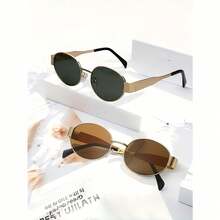 2pcs Metal Frame Oval Retro Fashion Glasses, Fashionable Design For Women, Suitable For Everyday Wear, Traveling & Beach Preppy Style For Back To School - Multicolor - View 4