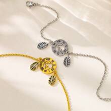 1 件时尚罗马数字和叶脉不锈钢手链